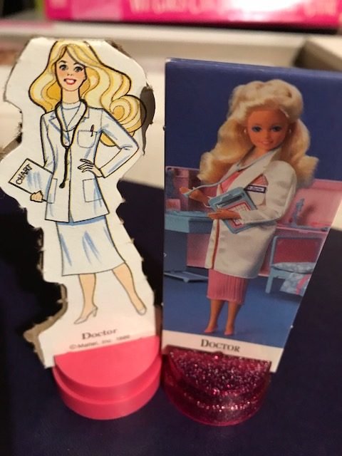 Barbie as a drawing and Barbie as a doll pawns