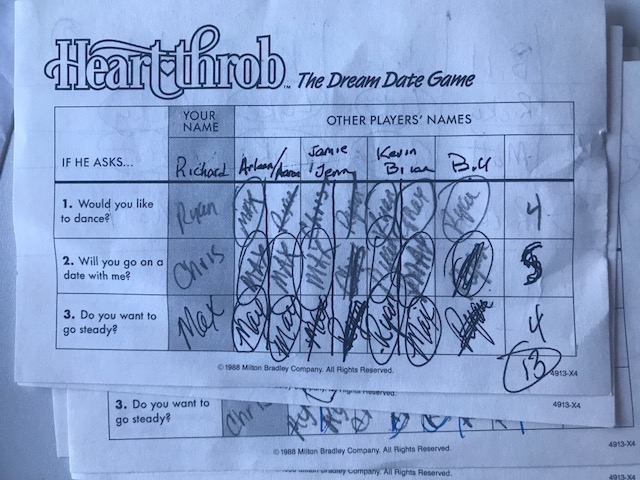 The score sheet laid out like a table where you place your answers