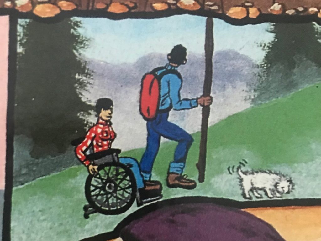 Two people hiking, one in a wheelchair