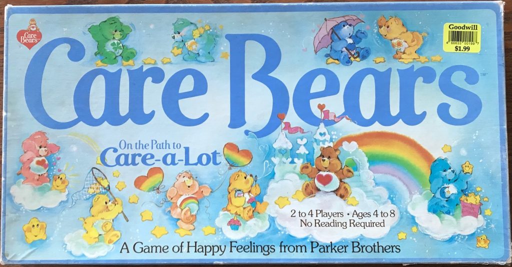 Cover is blue and shows care bears and rainbows all around it