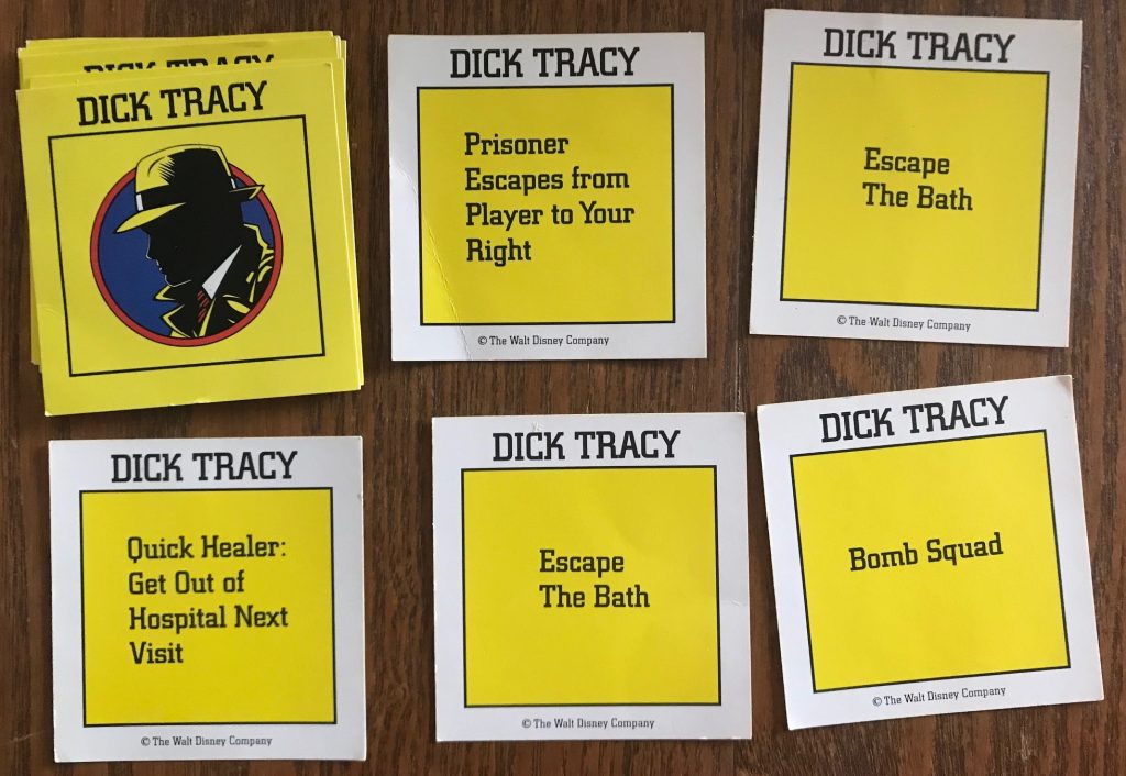 Dick Tracy cards like Escape the Bath, Bomb Squad and Quick Healer