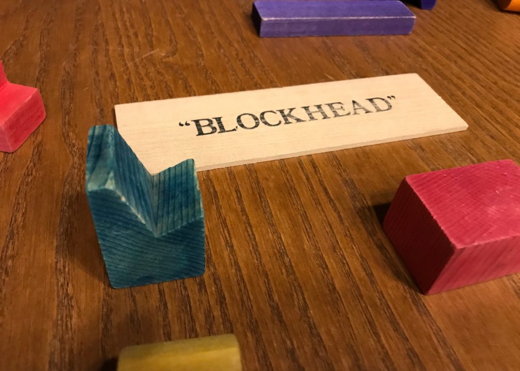 The Blockhead! base with random blocks around it