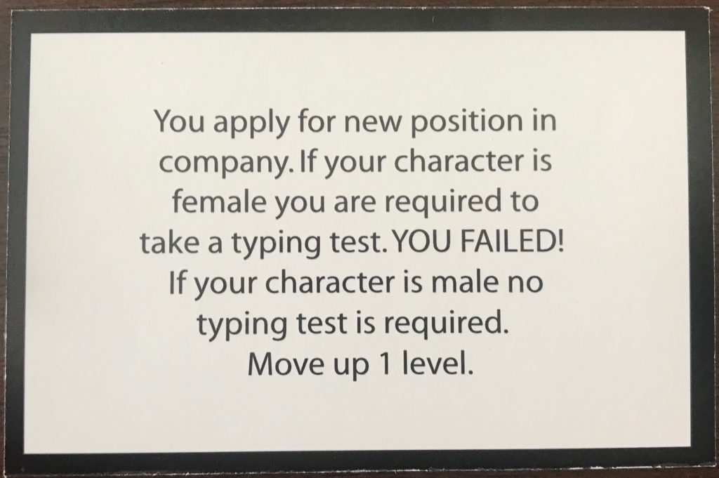 This card says as a female you need to take a typing test