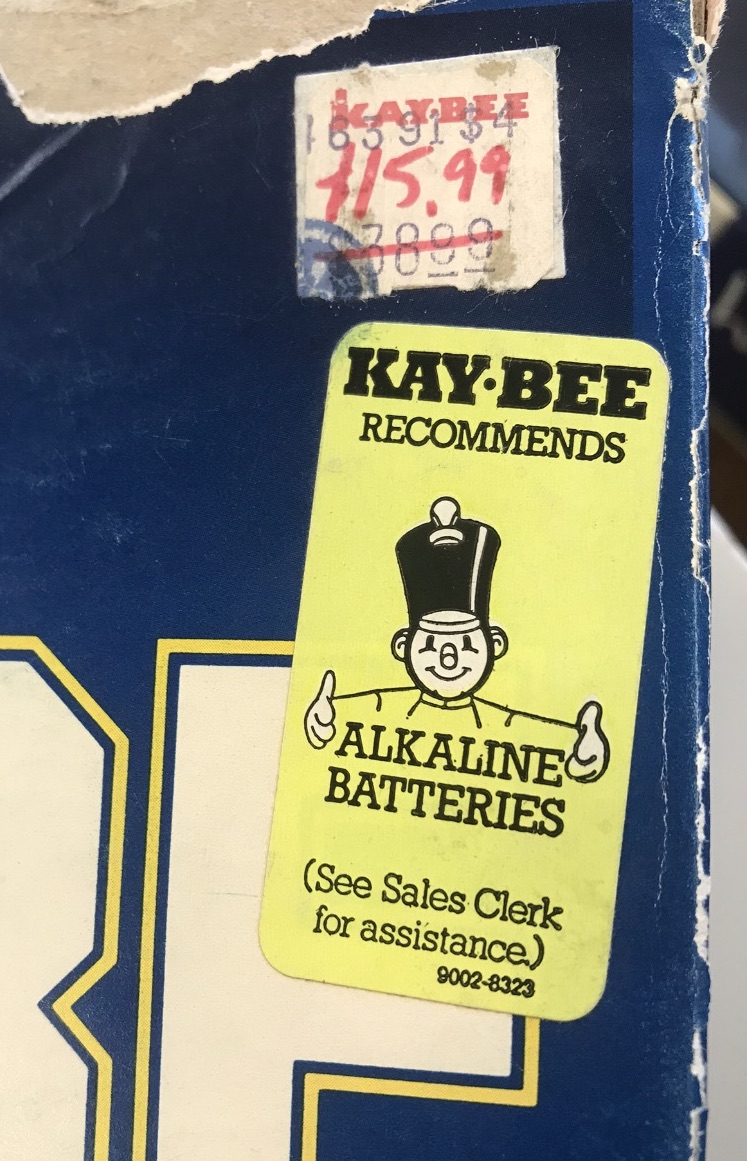 Original price sticker from KayBee toys shows 38.99 marked down to 15.99