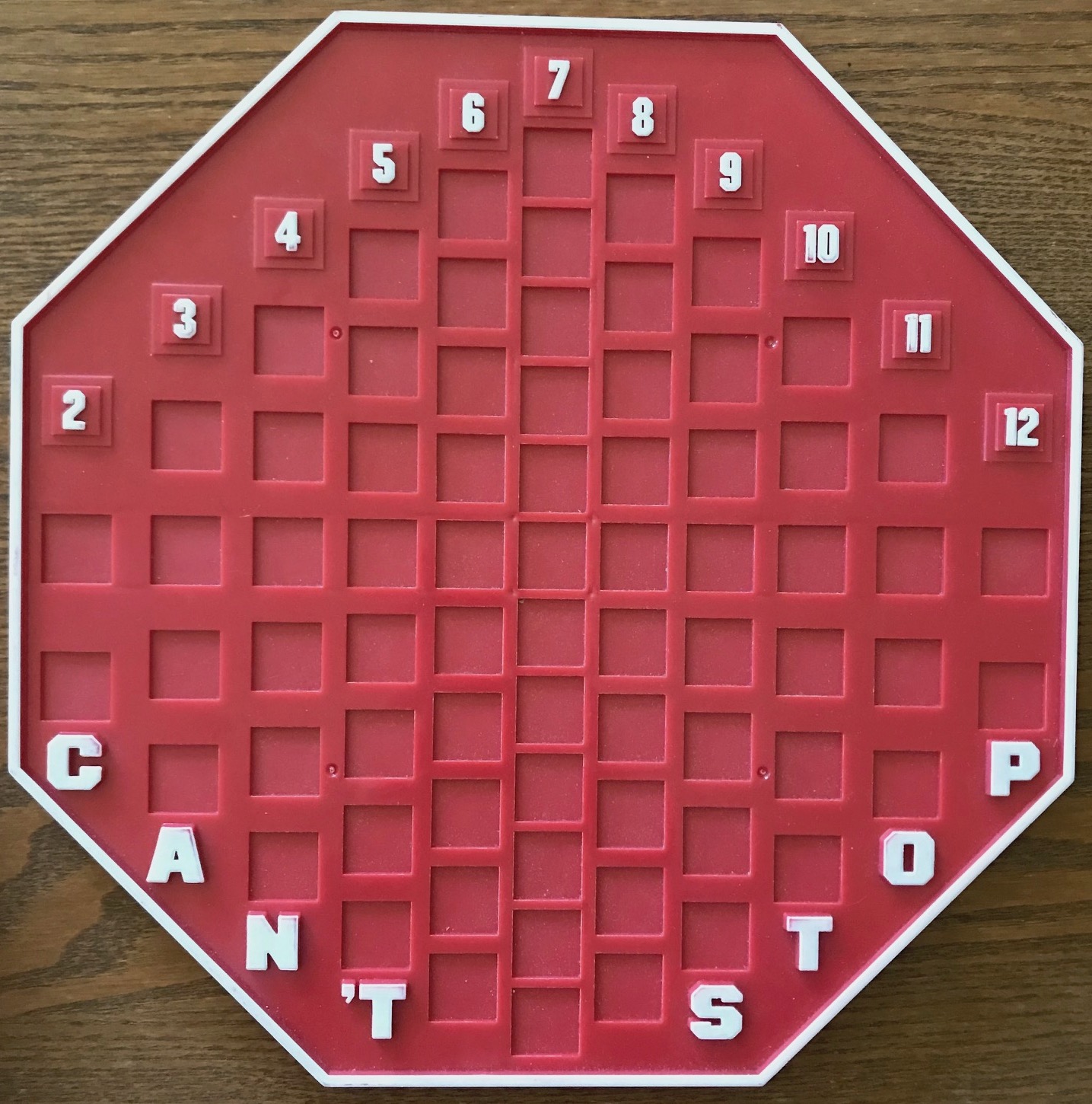 An overview of the board shaped like a stop sign