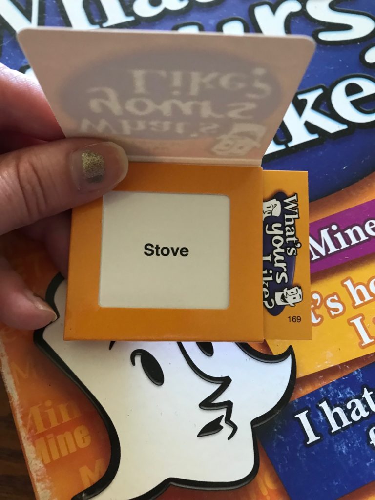 The word Stove in the little card holder