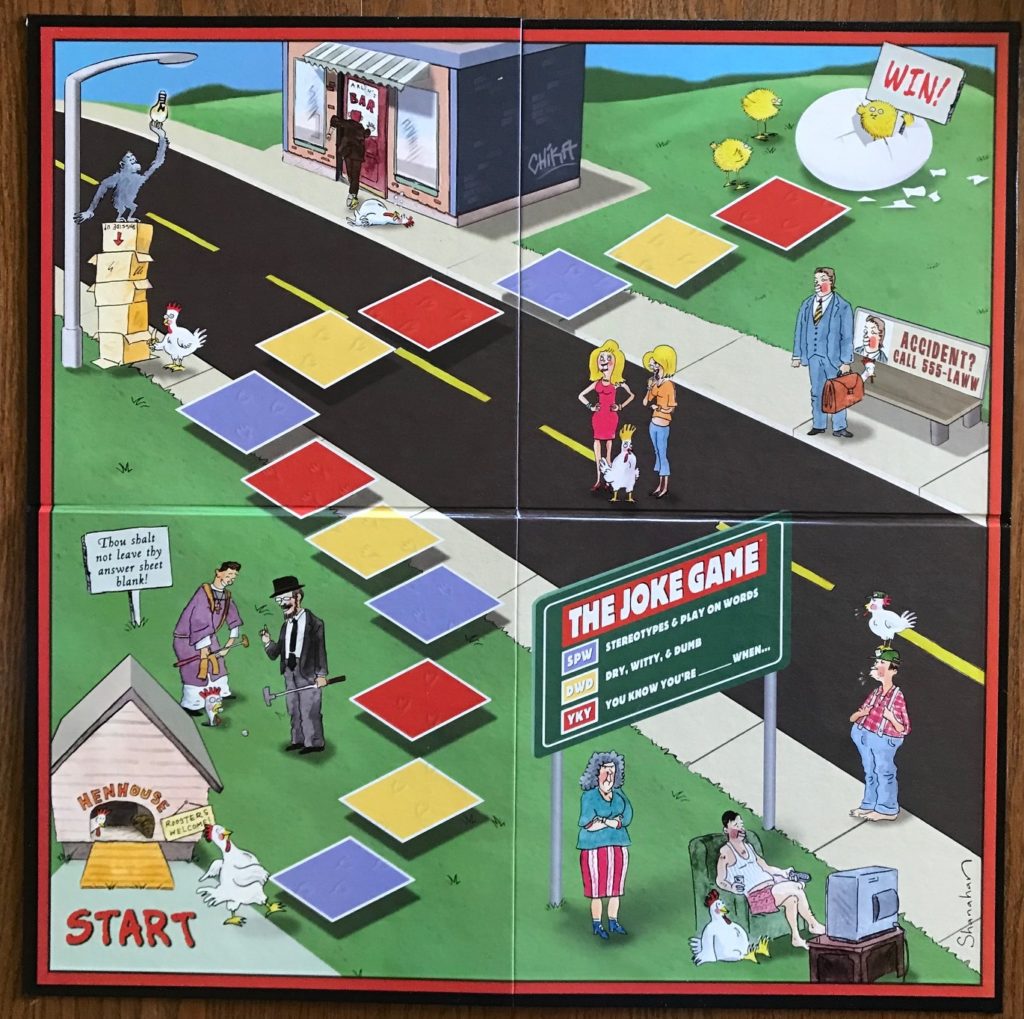 The game board showing cartoon characters and a short path to the end