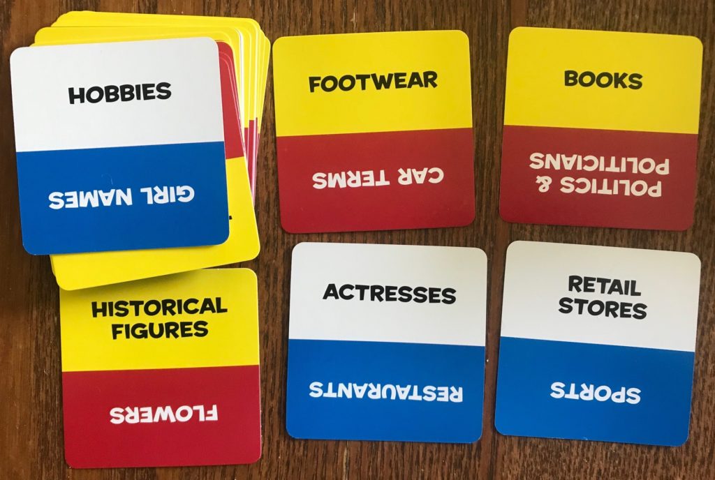 Example category cards include Actresses, Books, Footwear, Flowers, Historical Figures