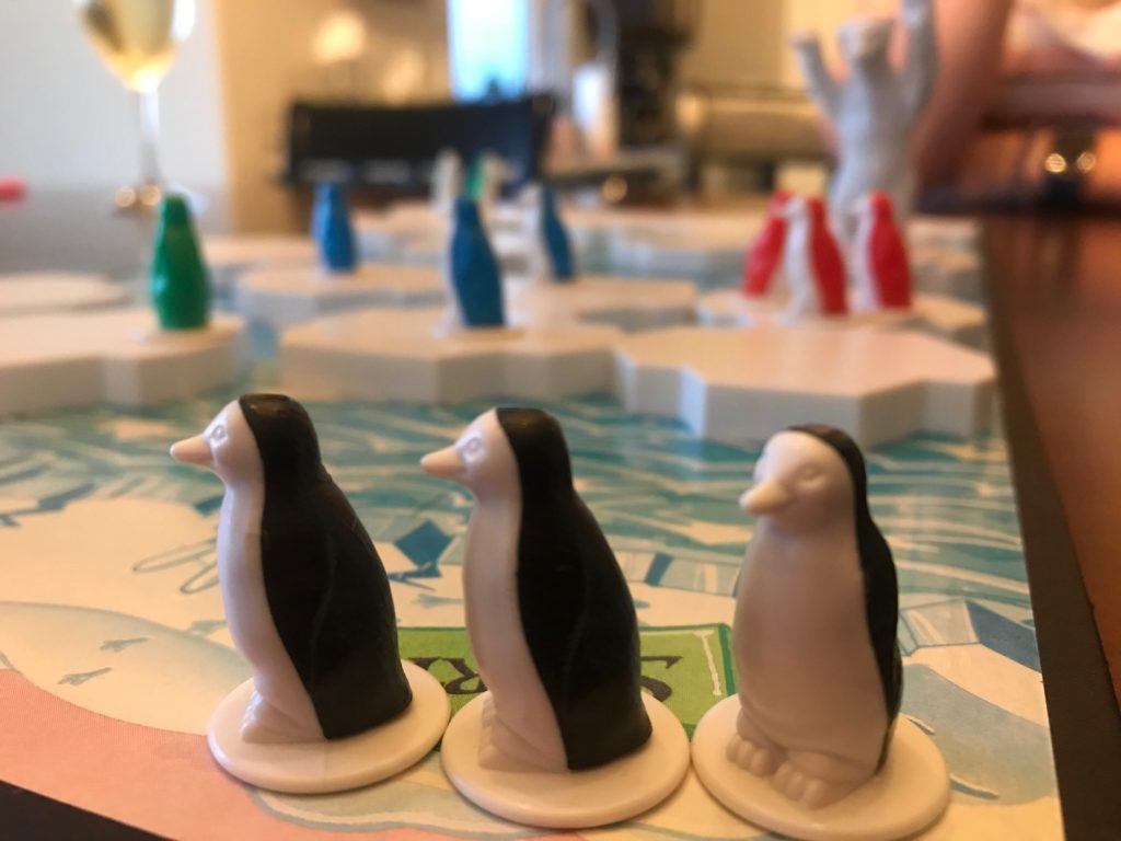 John's black penguins in foreground at Start with all others in play distantly